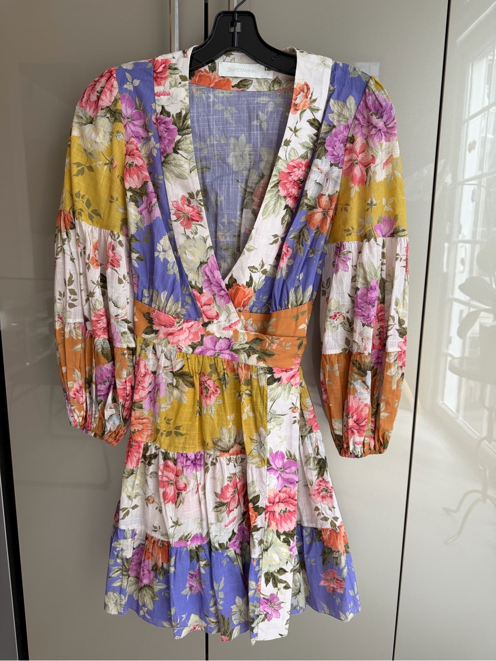 Zimmermann Floral Patchwork V-Neck Mini Dress - Multicolor